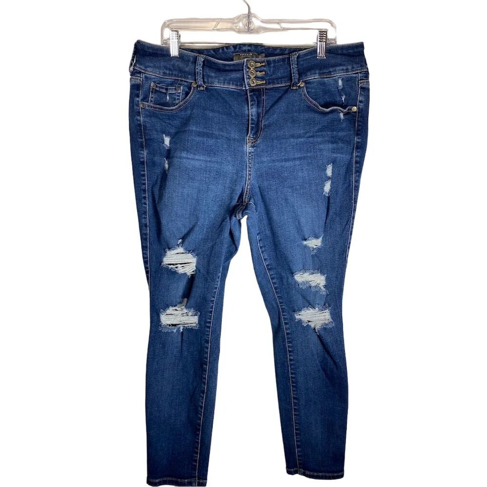 Torrid Women's High Rise Skinny Jeggings  Size 18 Short Blue Distressed